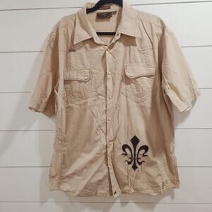 Danesi Men's Tan Fleur De Lis Snap Button Western Shirt Size XL Short Sleeve
